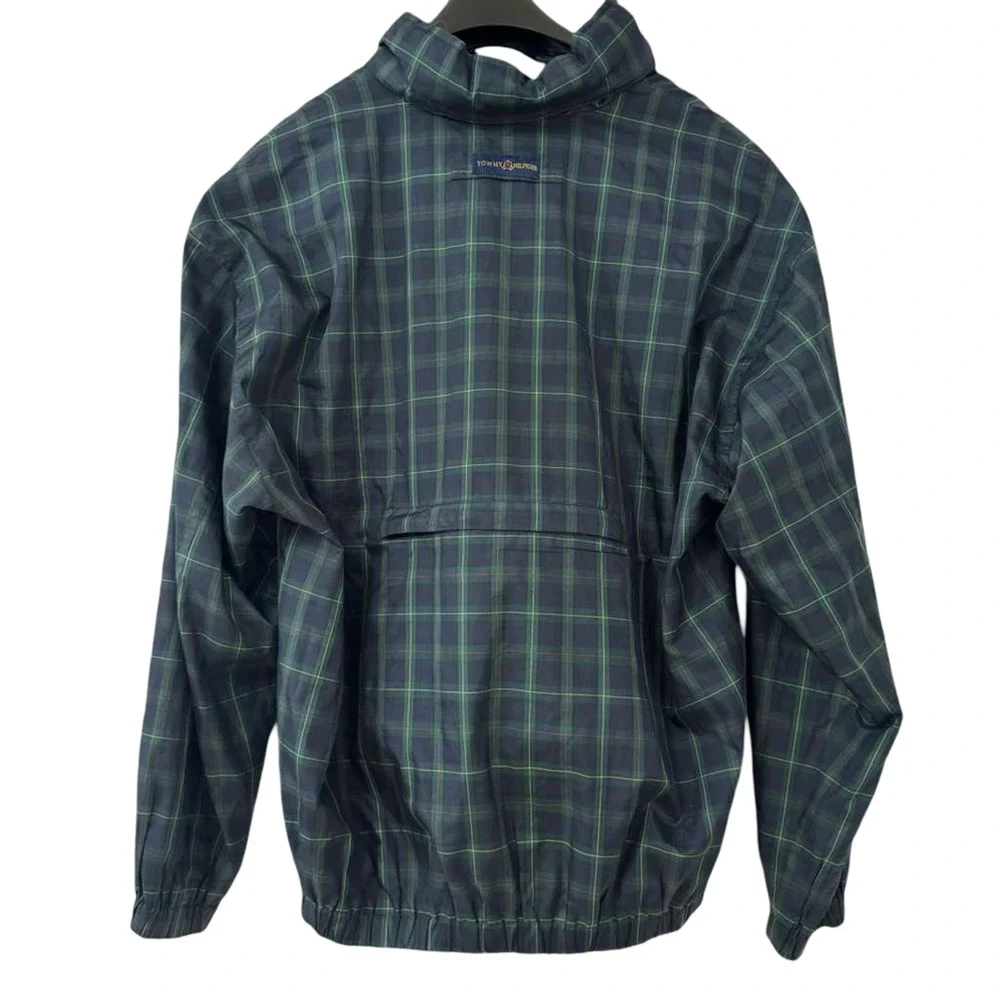 Tommy Hilfiger Golf 1/4 Zip Pullover Windbreaker Navy Plaid Jacket Hooded sz XXL